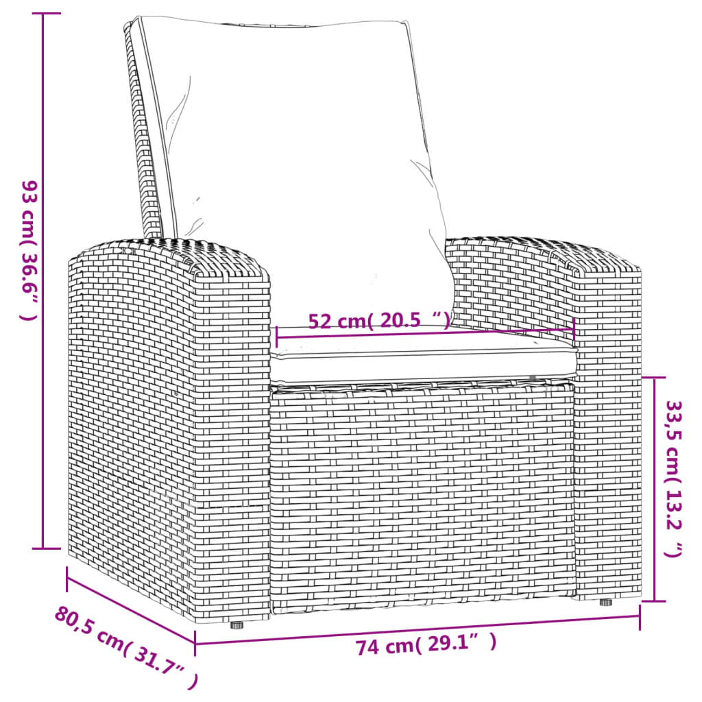 Poltrona Reclinabile da Giardino con Cuscini Polyrattan Grigia | homemem39