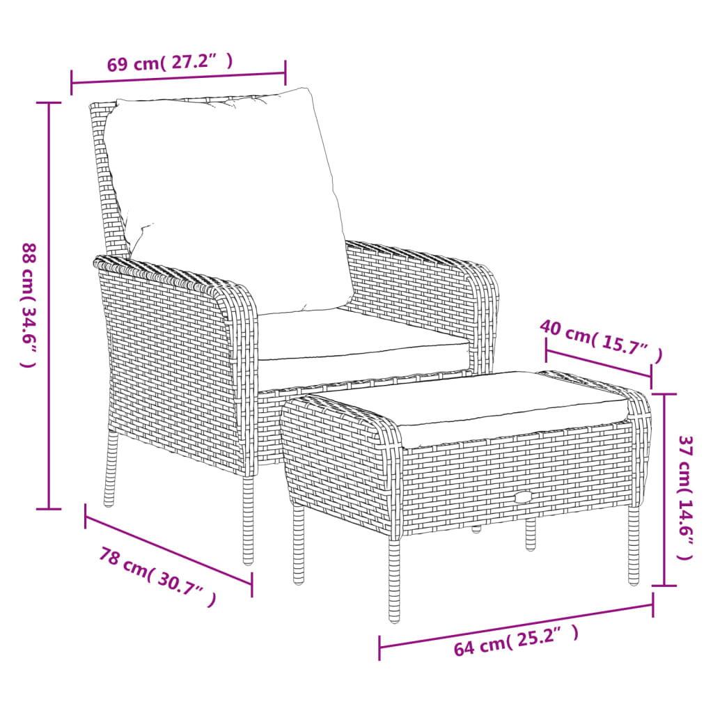 Poltrona da Giardino con Poggiapiedi Polyrattan Marrone Chiaro | homemem39