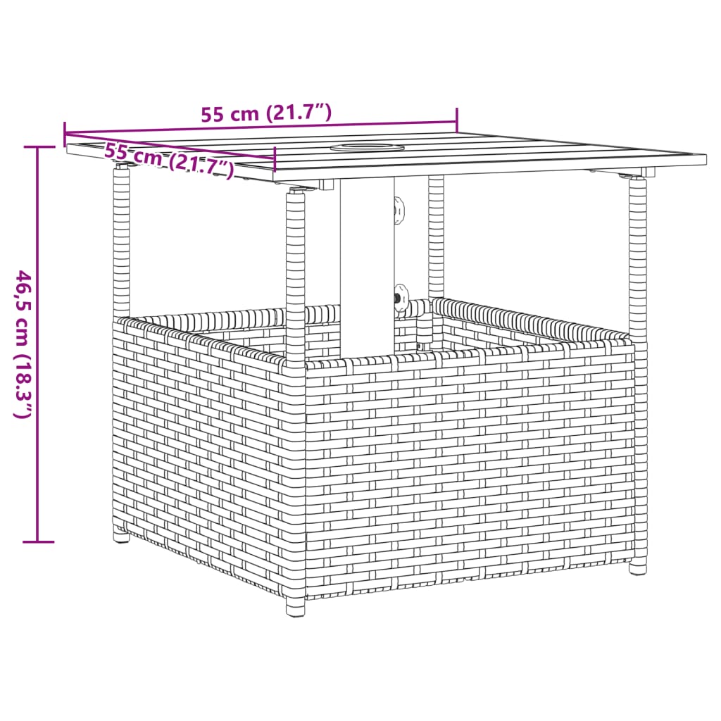 Tavolo Giardino Foro Ombrellone Nero 55x55x46,5 cm Polyrattan | homemem39