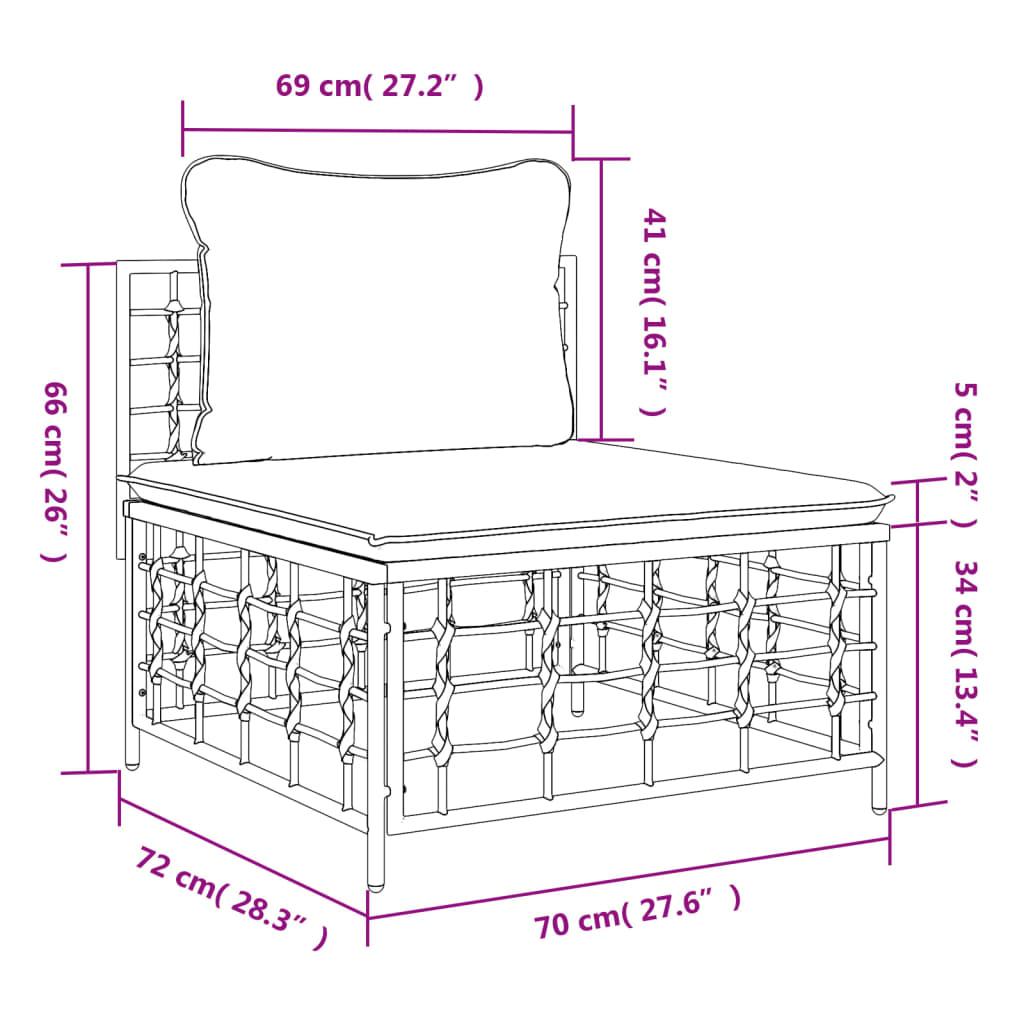 Divano Centrale da Giardino con Cuscini in Polyrattan Beige | homemem39