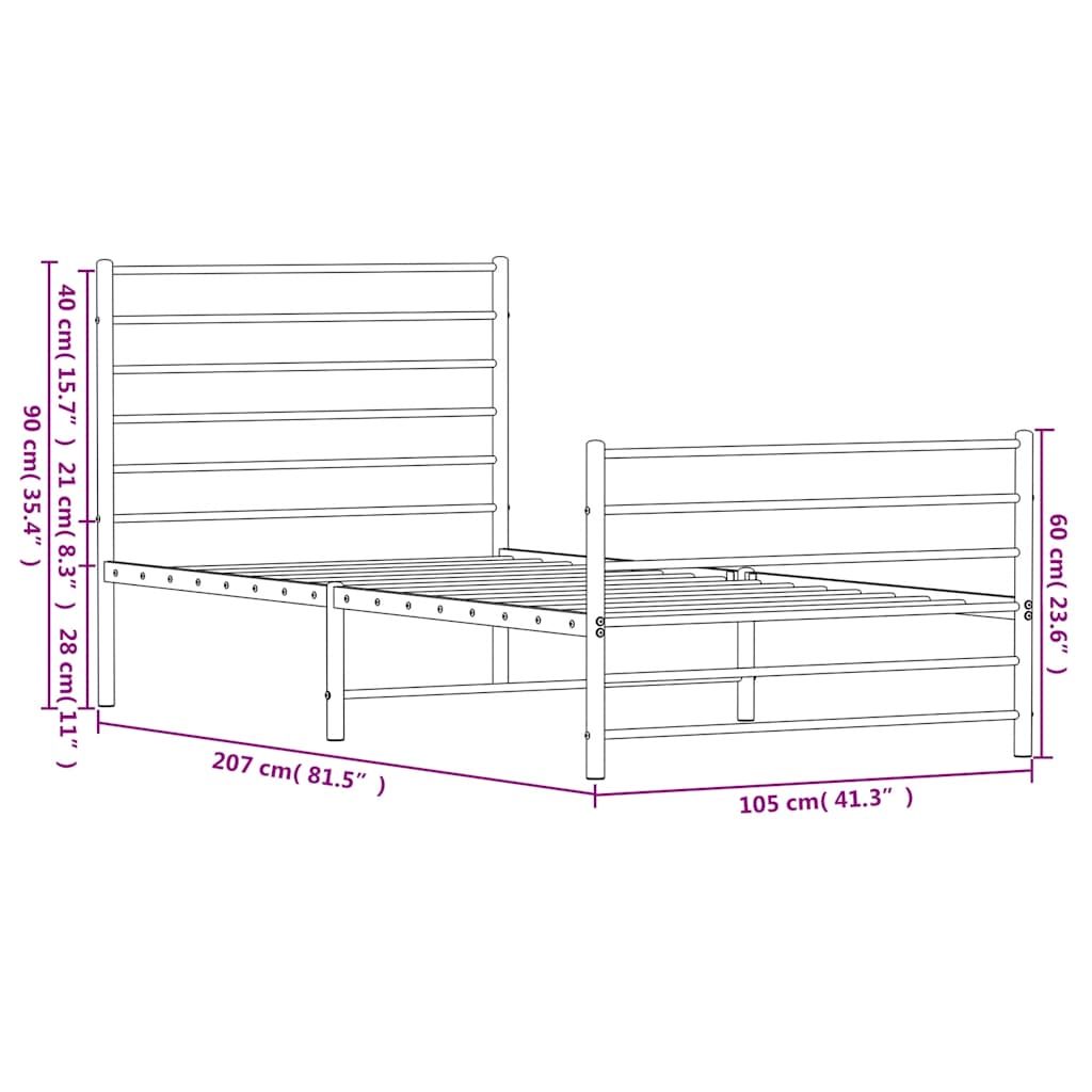Giroletto con Testiera e Pediera Metallo Nero 100x200 cm | homemem39