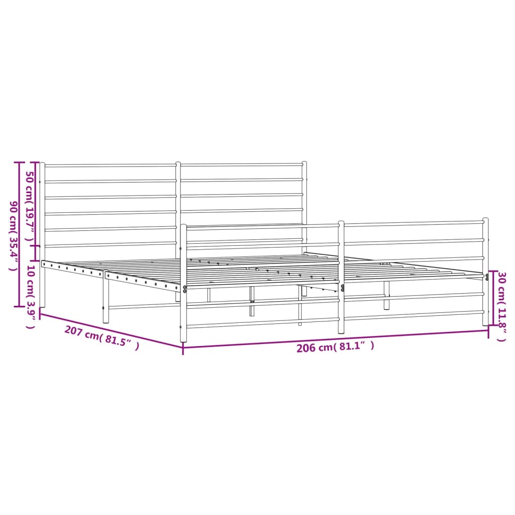 Giroletto con Testiera e Pediera Metallo Nero 200x200 cm | homemem39
