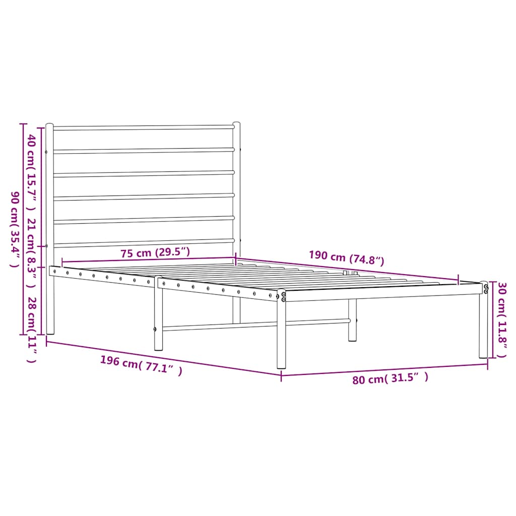 Giroletto senza Materaso con Testiera Metallo Bianco 75x190 cm | homemem39