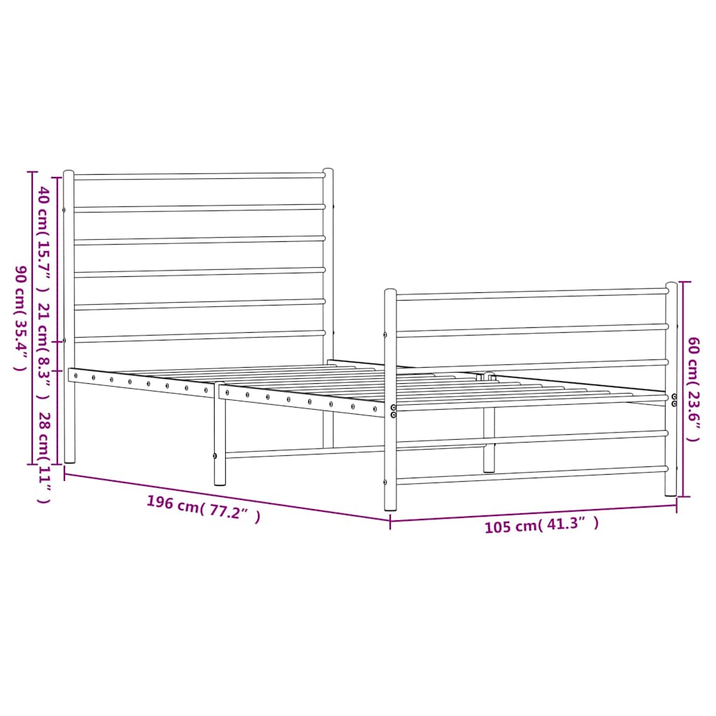 Giroletto con Testiera e Pediera Metallo Bianco 100x190 cm | homemem39