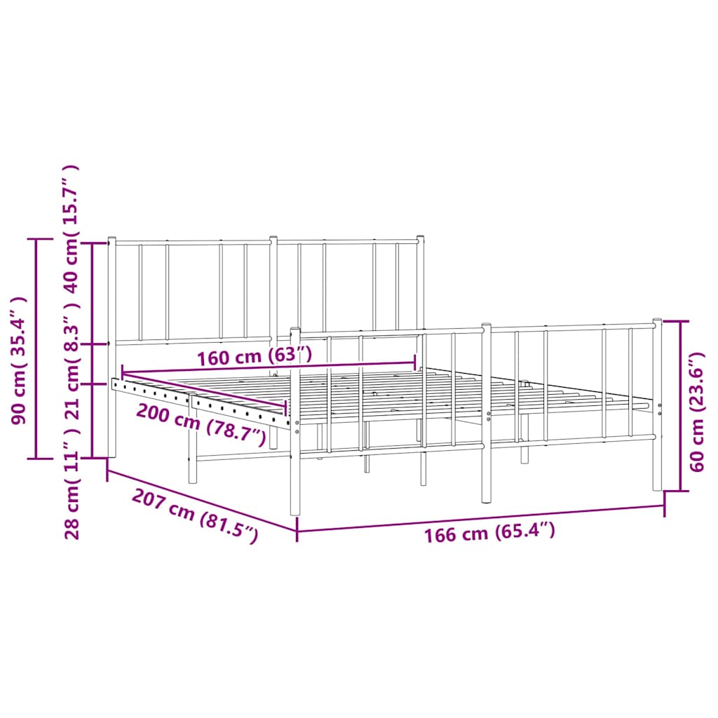 Giroletto senza Materaso con Pediera in Metallo Nero 160x200 cm | homemem39