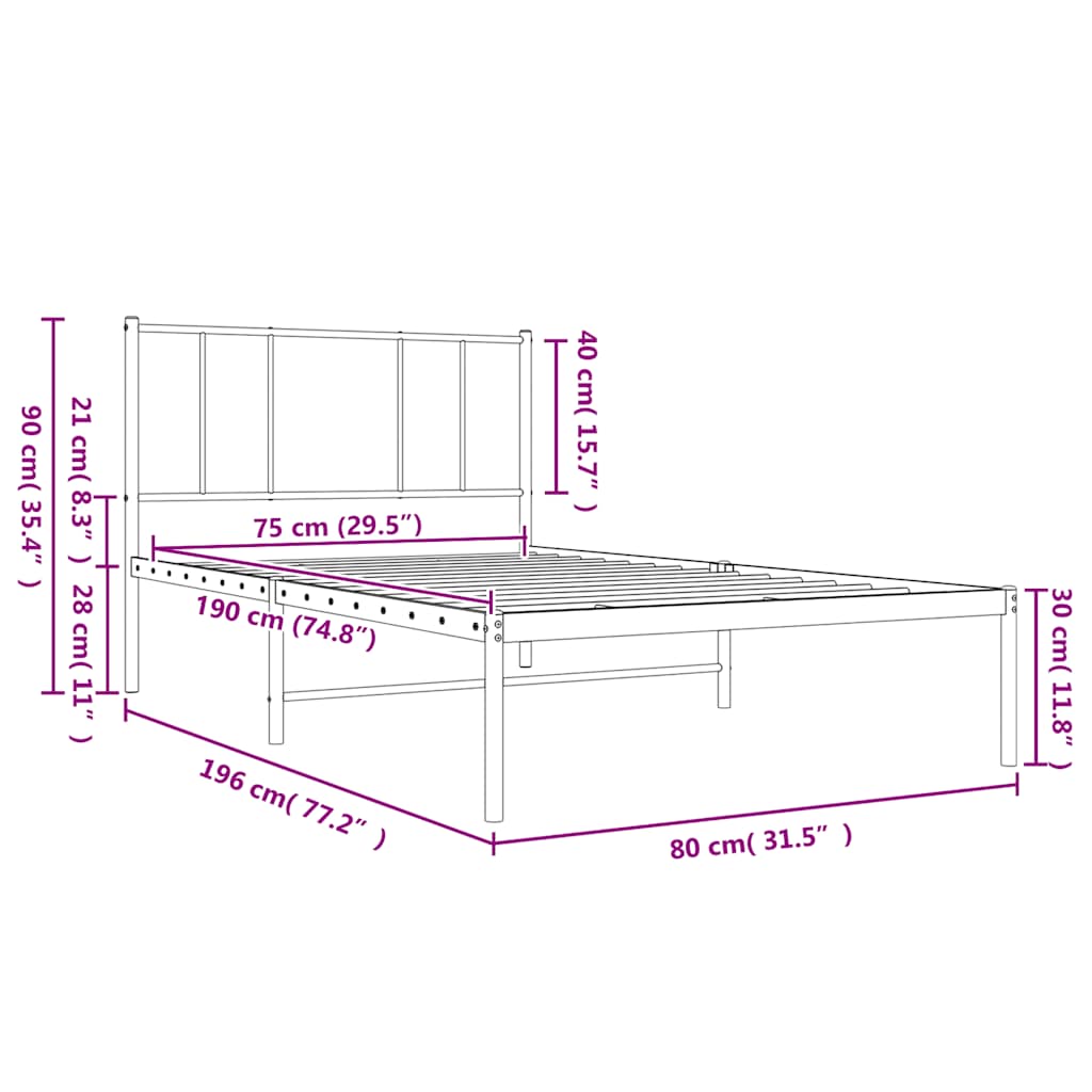 Giroletto senza Materaso con Testiera Metallo Bianco 75x190 cm | homemem39