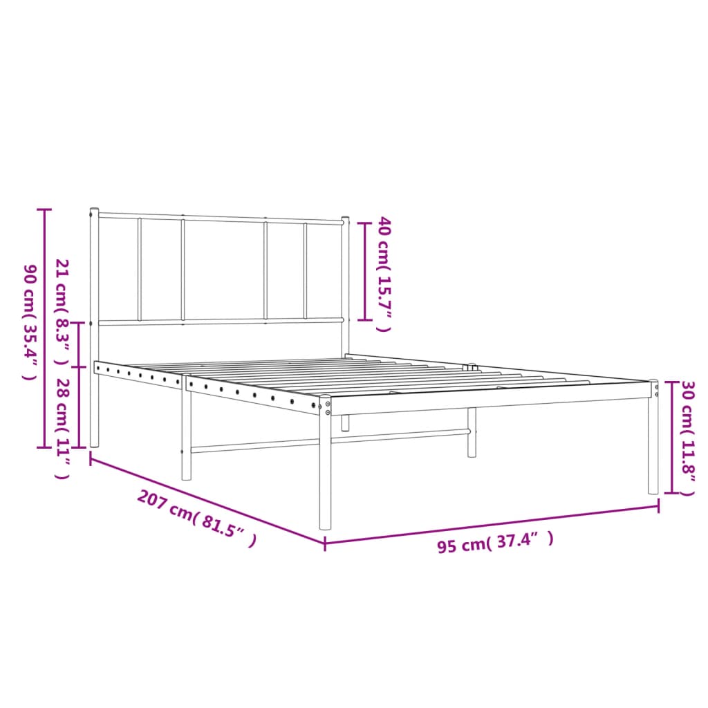 Giroletto con Testiera Metallo Bianco 90x200 cm | homemem39