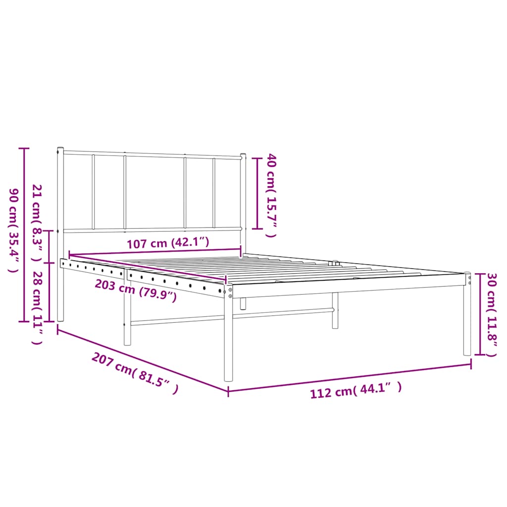 Giroletto con Testiera Metallo Bianco 107x203 cm | homemem39