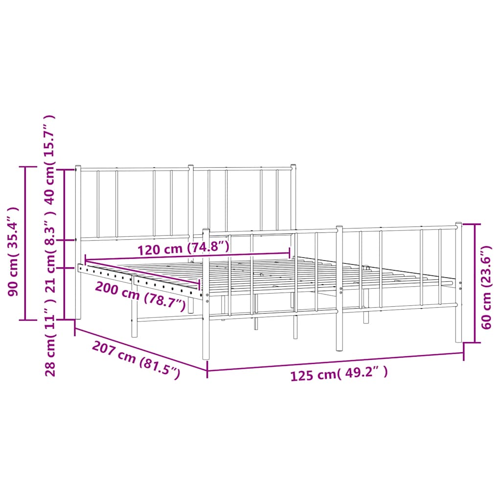 Giroletto con Testiera e Pediera Metallo Bianco 120x200 cm | homemem39