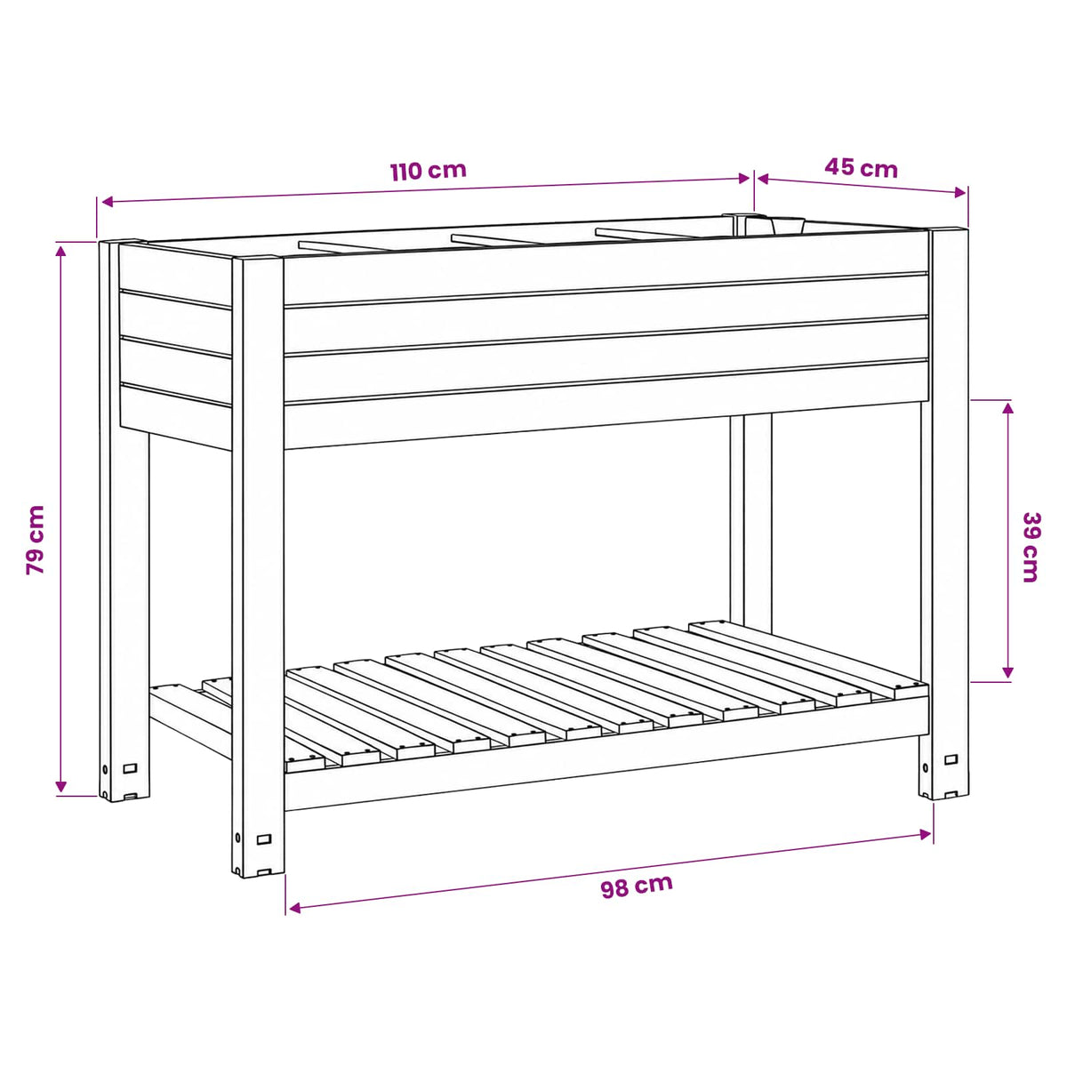 Fioriera Rialzata da Giardino Bianca 110x45x79 cm Polipropilene