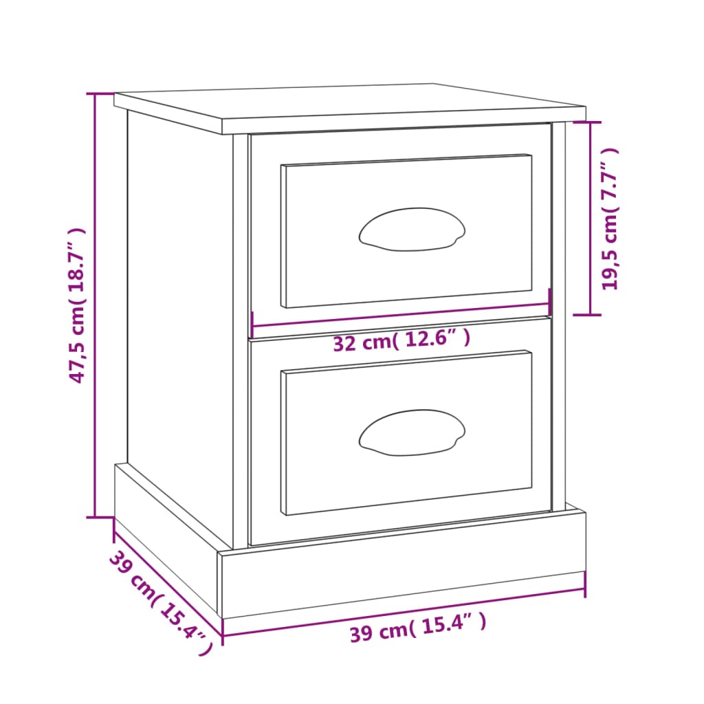 Comodino Nero 39x39x47,5 cm in Legno Multistrato | homemem39