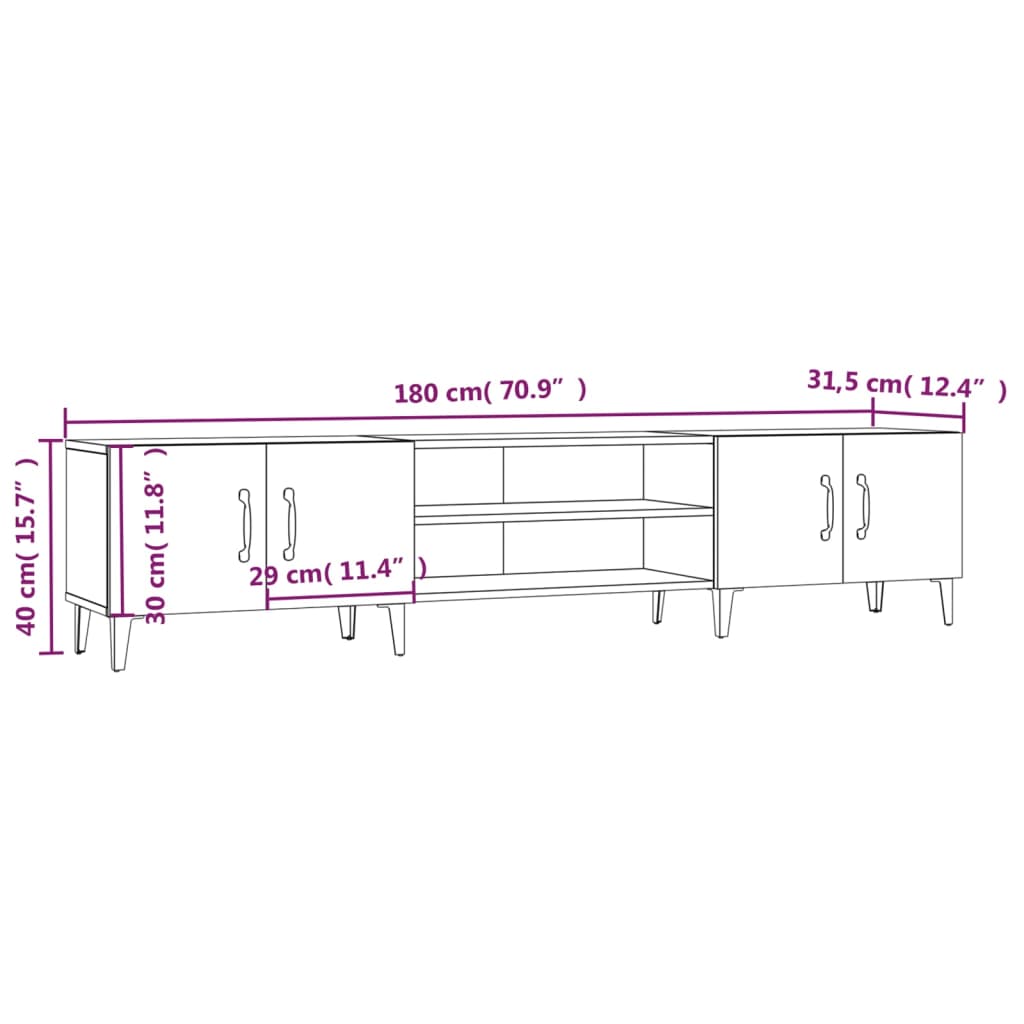 Mobile TV Rovere Fumo 180x31,5x40 cm in Legno Multistrato | homemem39