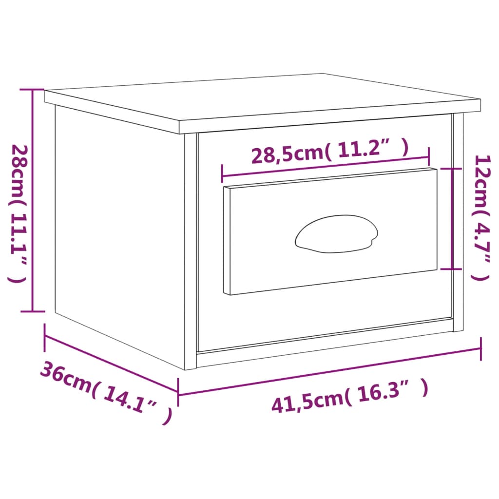 Comodino a Parete Nero 41,5x36x28 cm | homemem39