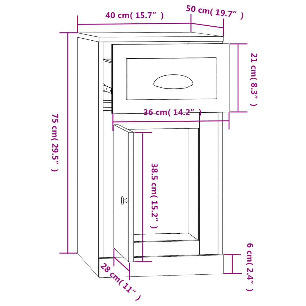 Mobiletto con Cassetto Rovere Fumo 40x50x75cm Legno Multistrato