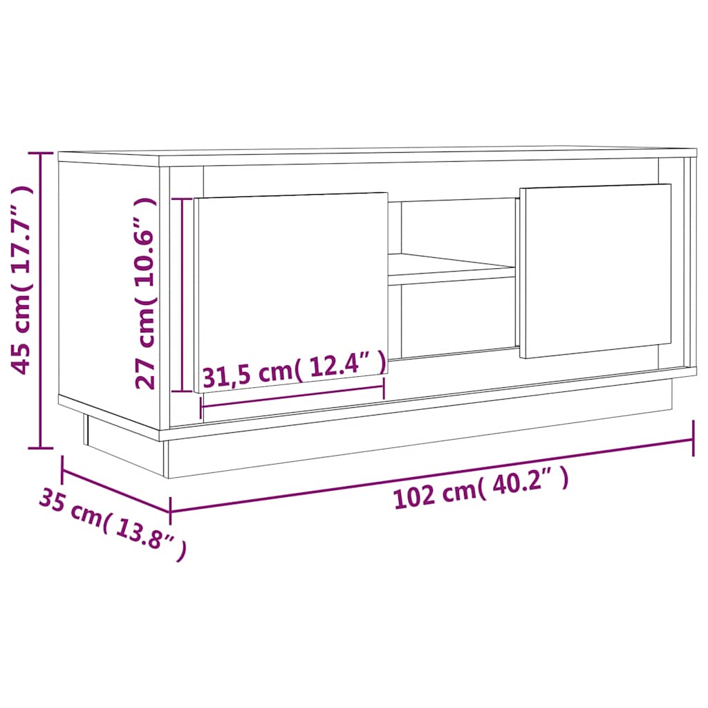 Mobile Porta TV Bianco 102x35x45 cm in Legno Multistrato | homemem39