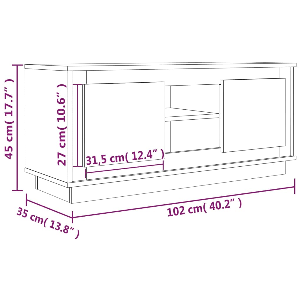 Mobile TV Rovere Fumo 102x35x45 cm in Legno Multistrato