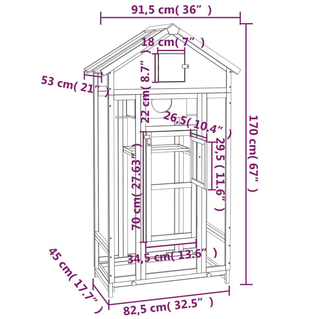 Casetta per Uccelli Grigia 91,5x53x170 cm Legno Massello Pino | homemem39