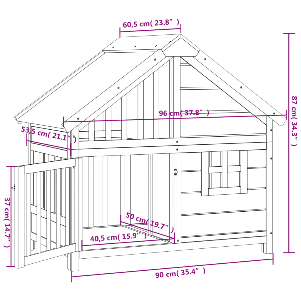 Cuccia per Cani Grigia 96x60,5x87 cm in Legno Massello di Pino | homemem39