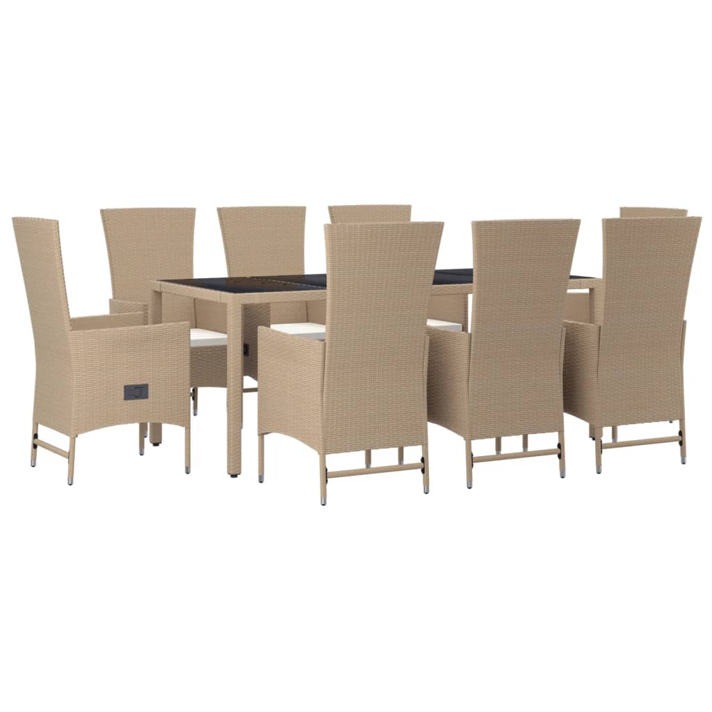 Set da Pranzo da Giardino 9 pz con Cuscini Beige in Polyrattan | homemem39