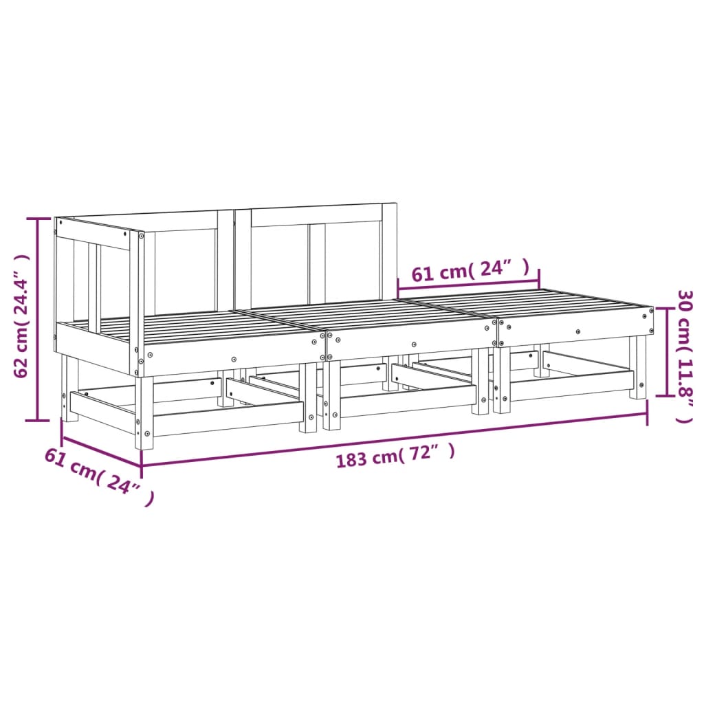 Set Salotto da Giardino 3 pz in Legno Massello di Douglas | homemem39