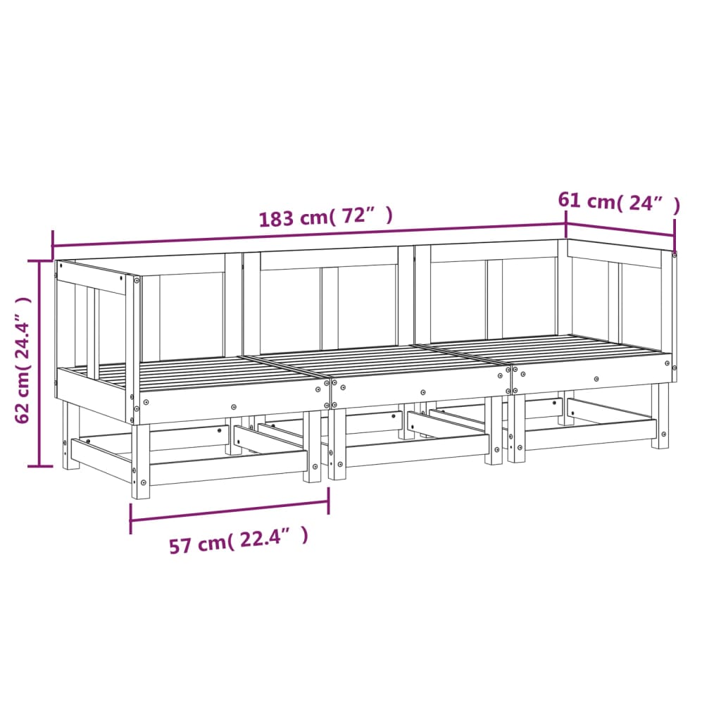 Set Salotto da Giardino 3 pz in Legno Massello di Pino | homemem39