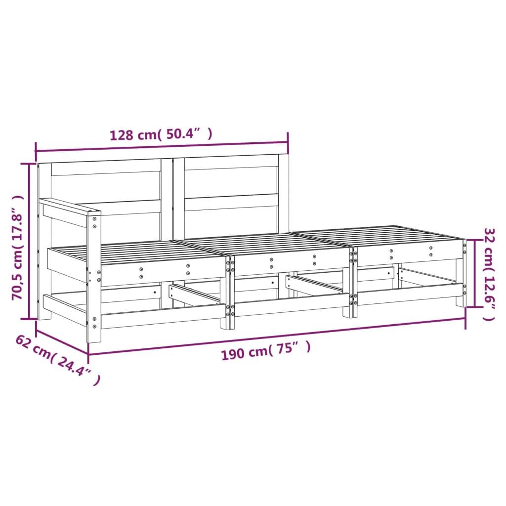 Set Salotto da Giardino 3 pz in Legno Massello di Douglas | homemem39