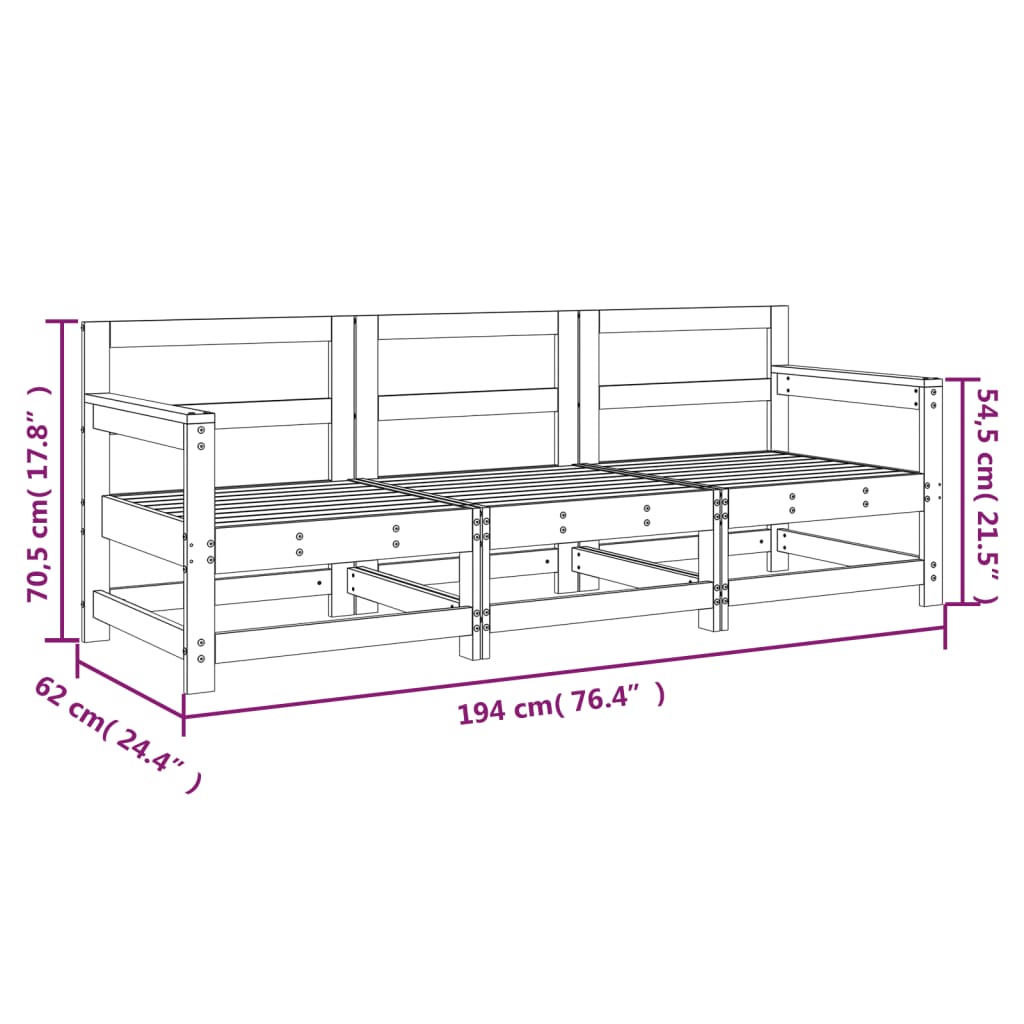 Set Salotto da Giardino 3 pz Grigio in Legno Massello di Pino | homemem39