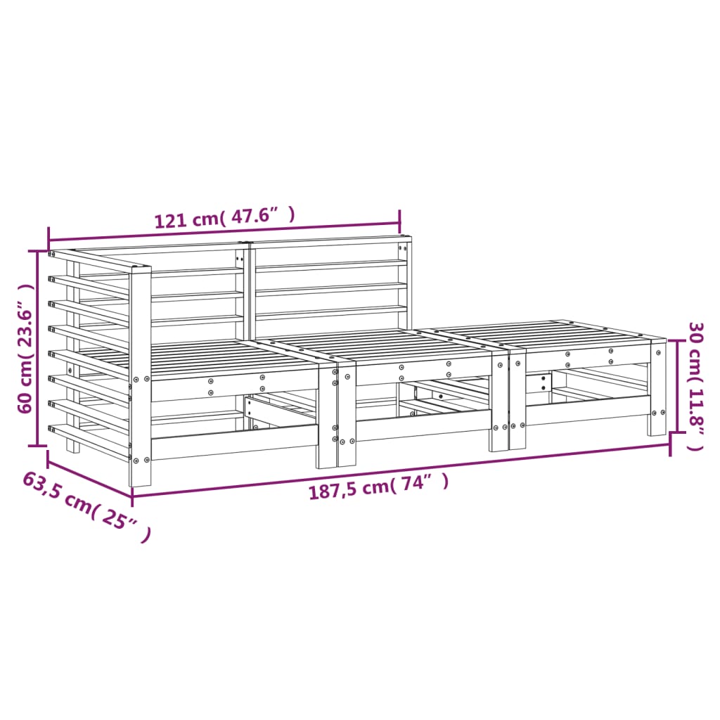 Set Salotto da Giardino 3 pz in Legno Massello di Douglas | homemem39