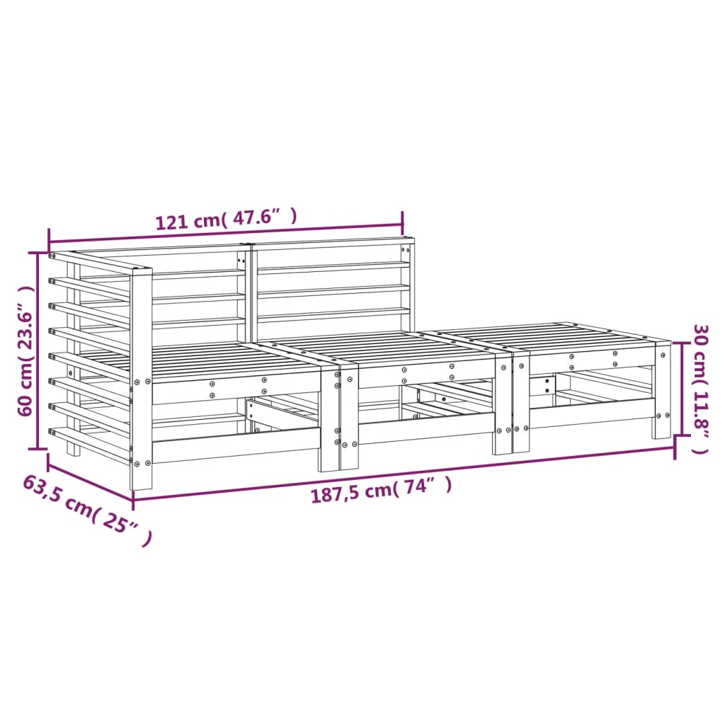 Set Salotto da Giardino 3 pz in Legno Impregnato di Pino | homemem39