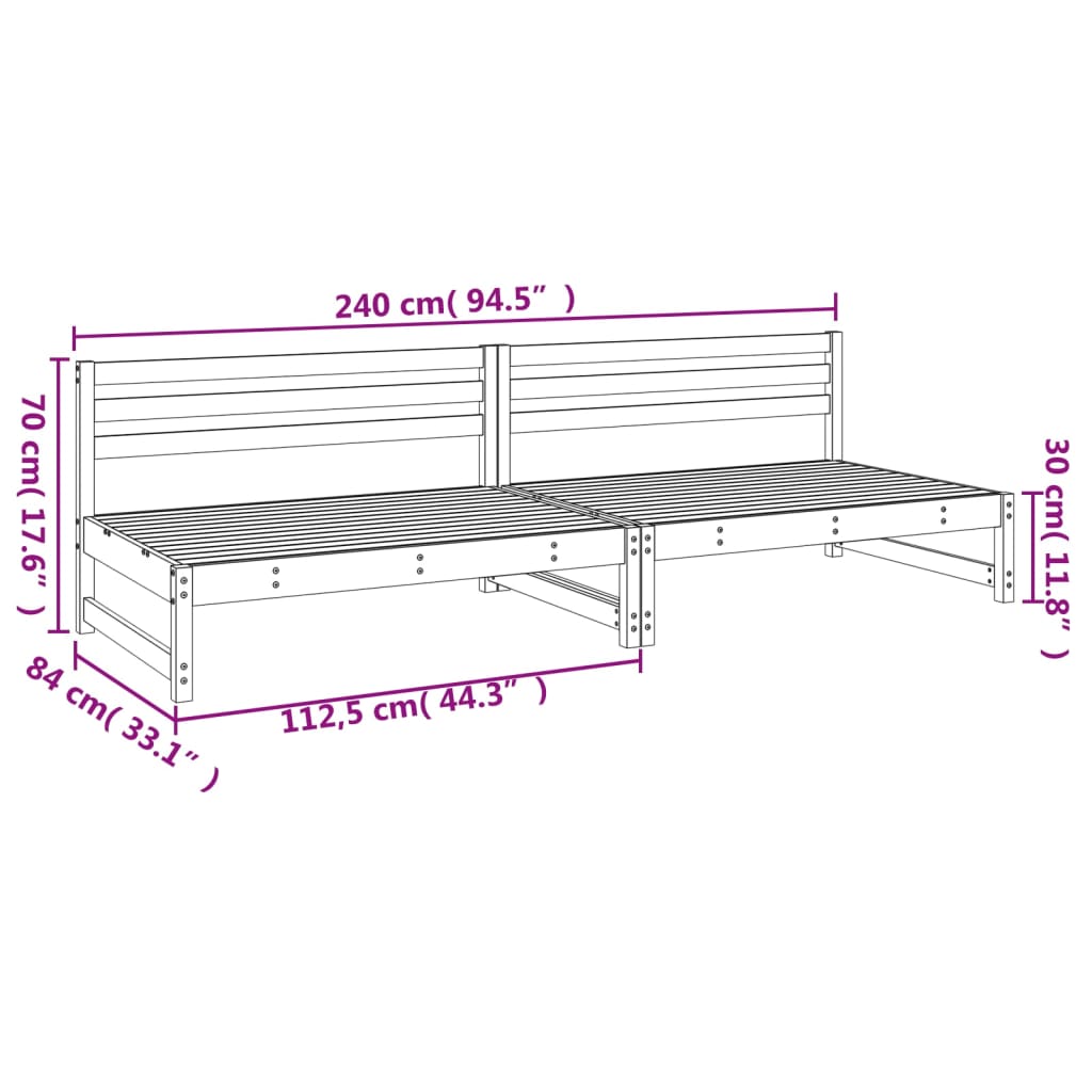 Divani Centrali da Giardino 2pz 120x80cm Legno Massello di Pino | homemem39