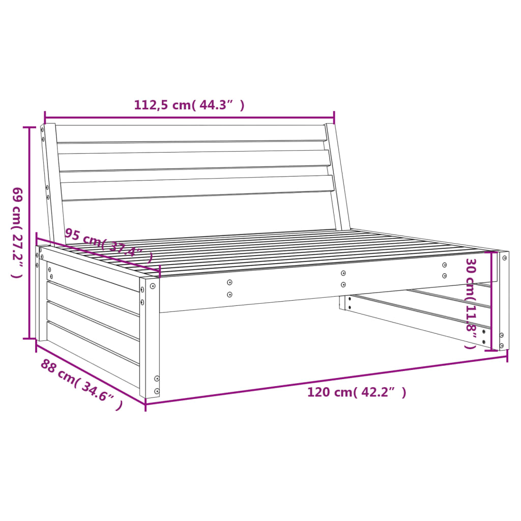 Divano Centrale da Giardino 120x80 cm in Legno Massello di Pino | homemem39