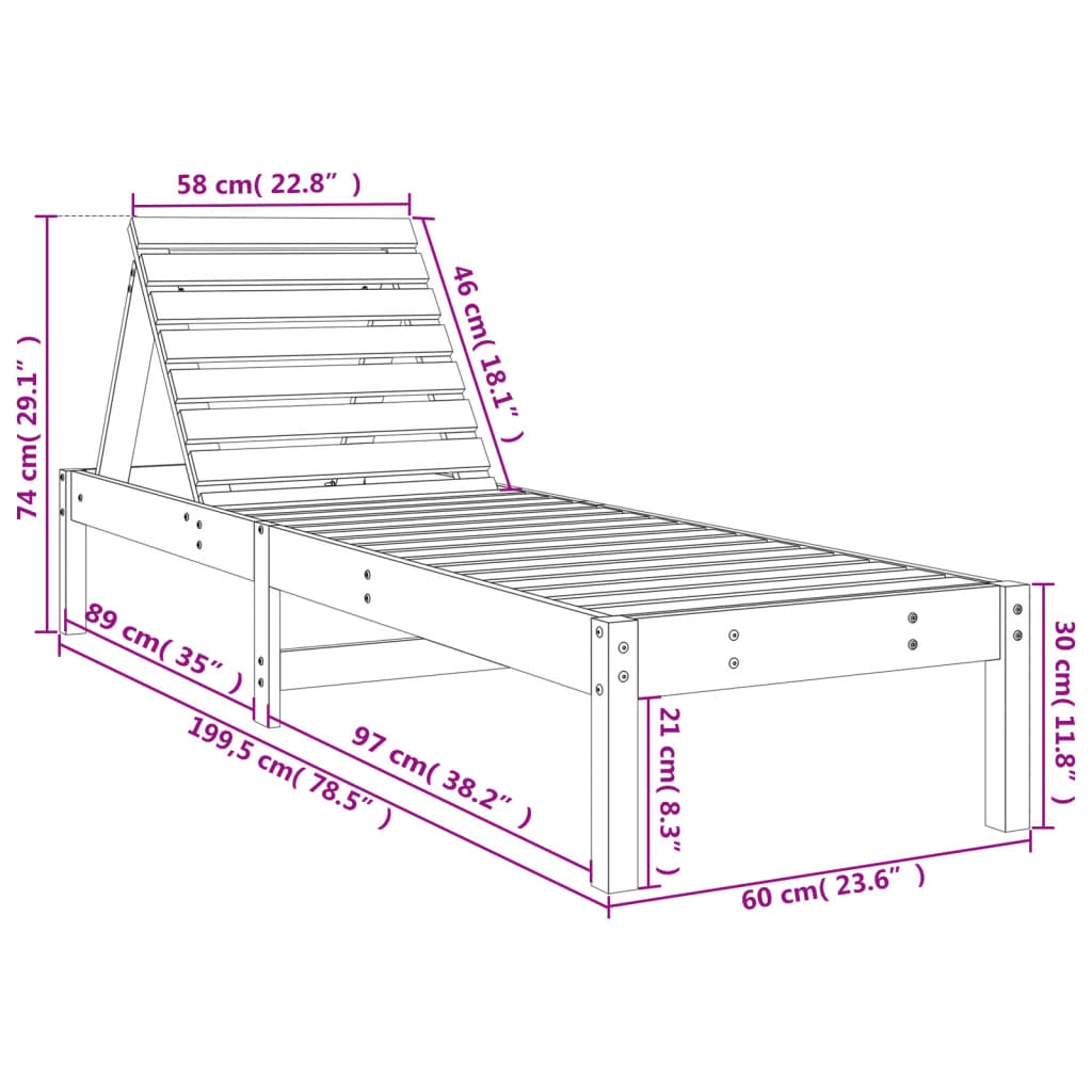 Lettini Prendisole 2pz Grigi 199,5x60x74 cm Legno Massello Pino | homemem39