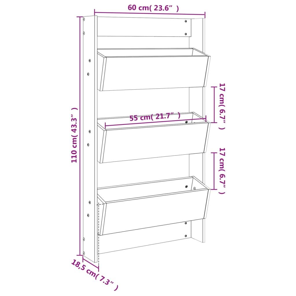 Fioriera a Muro 3 Ripiani 60x18,5x110cm Legno Massello Douglas | homemem39