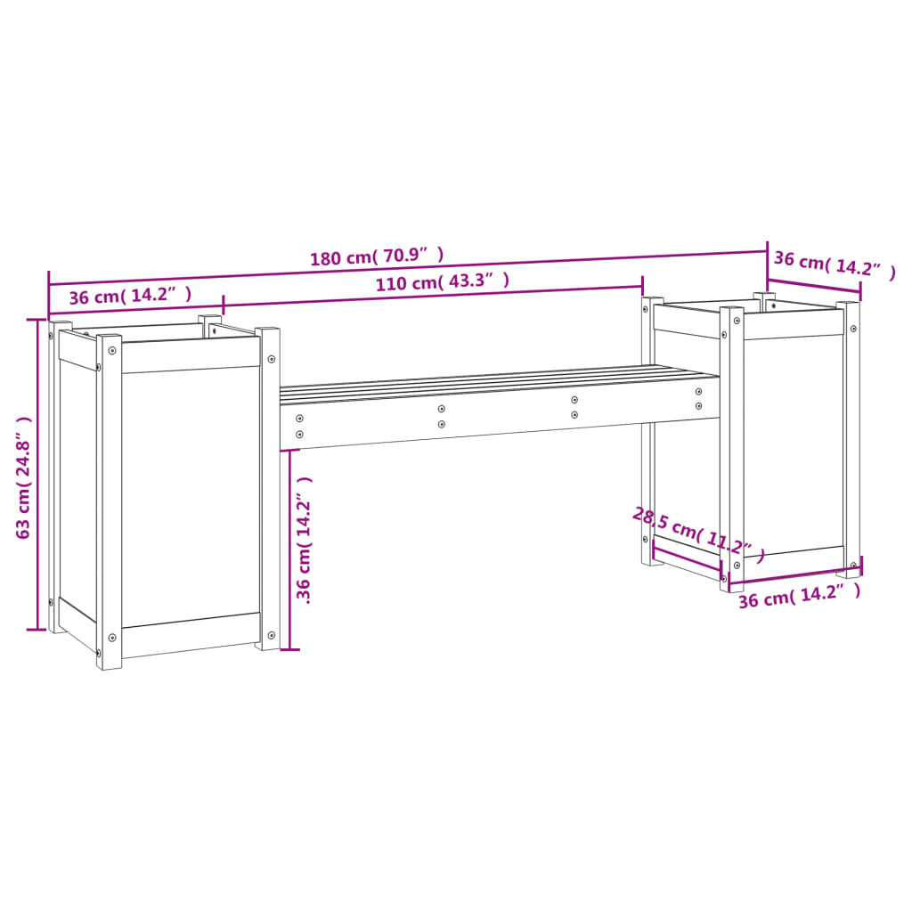 Panchina Fioriera Marrone Ambra 180x36x63cm Legno Massello Pino