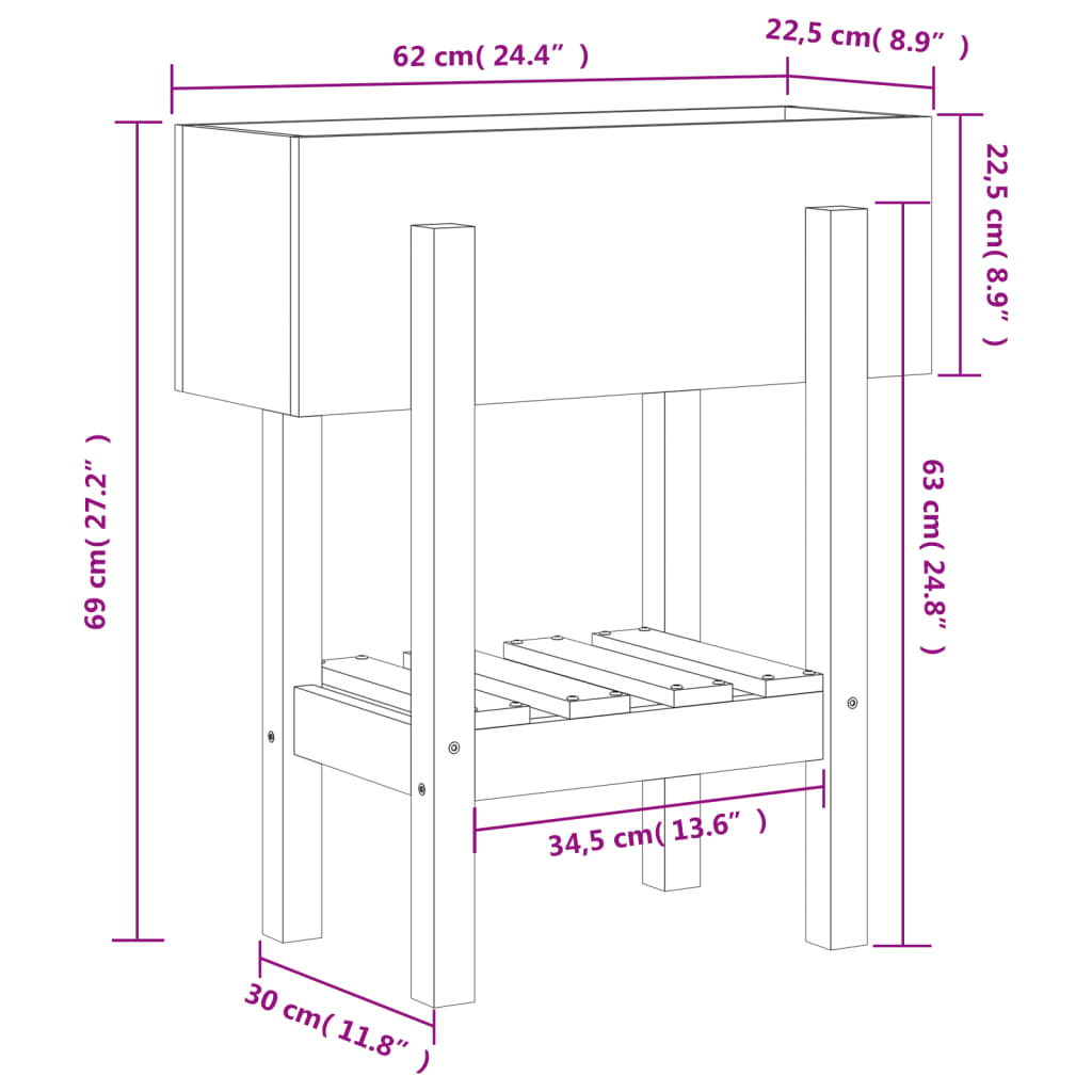 Fioriera da Giardino Grigia 62x30x69 cm Legno Massello di Pino | homemem39
