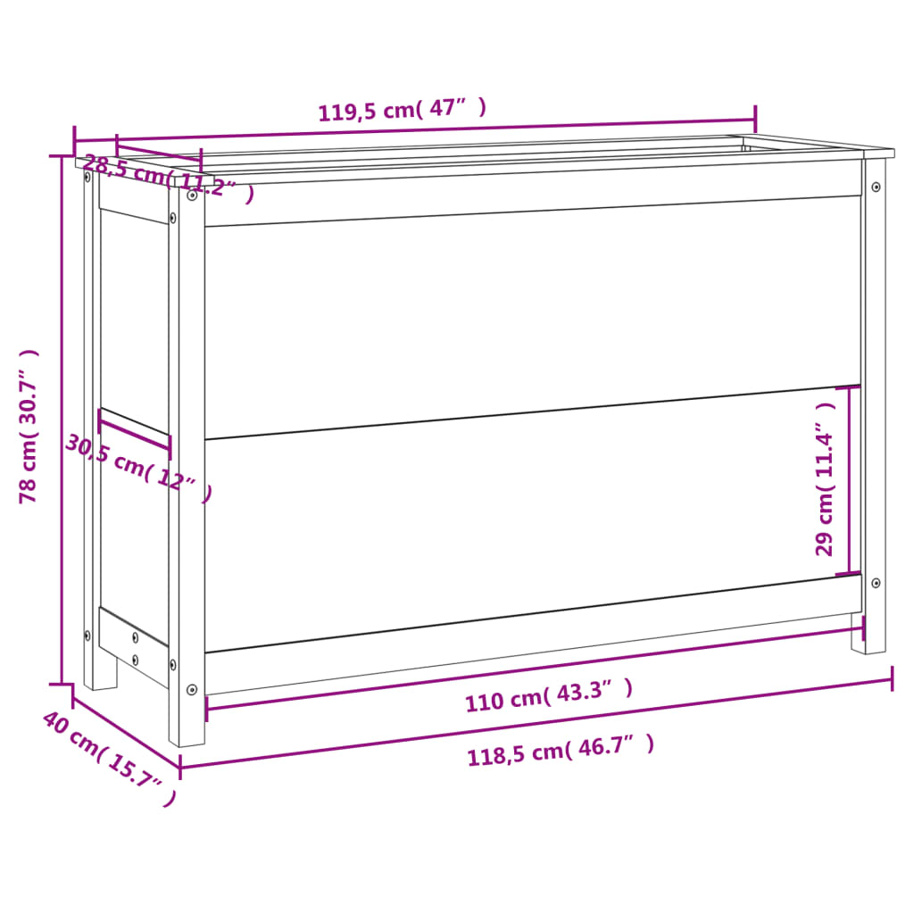 Fioriera Rialzata da Giardino 119,5x40x78cm Legno Massello Pino | homemem39