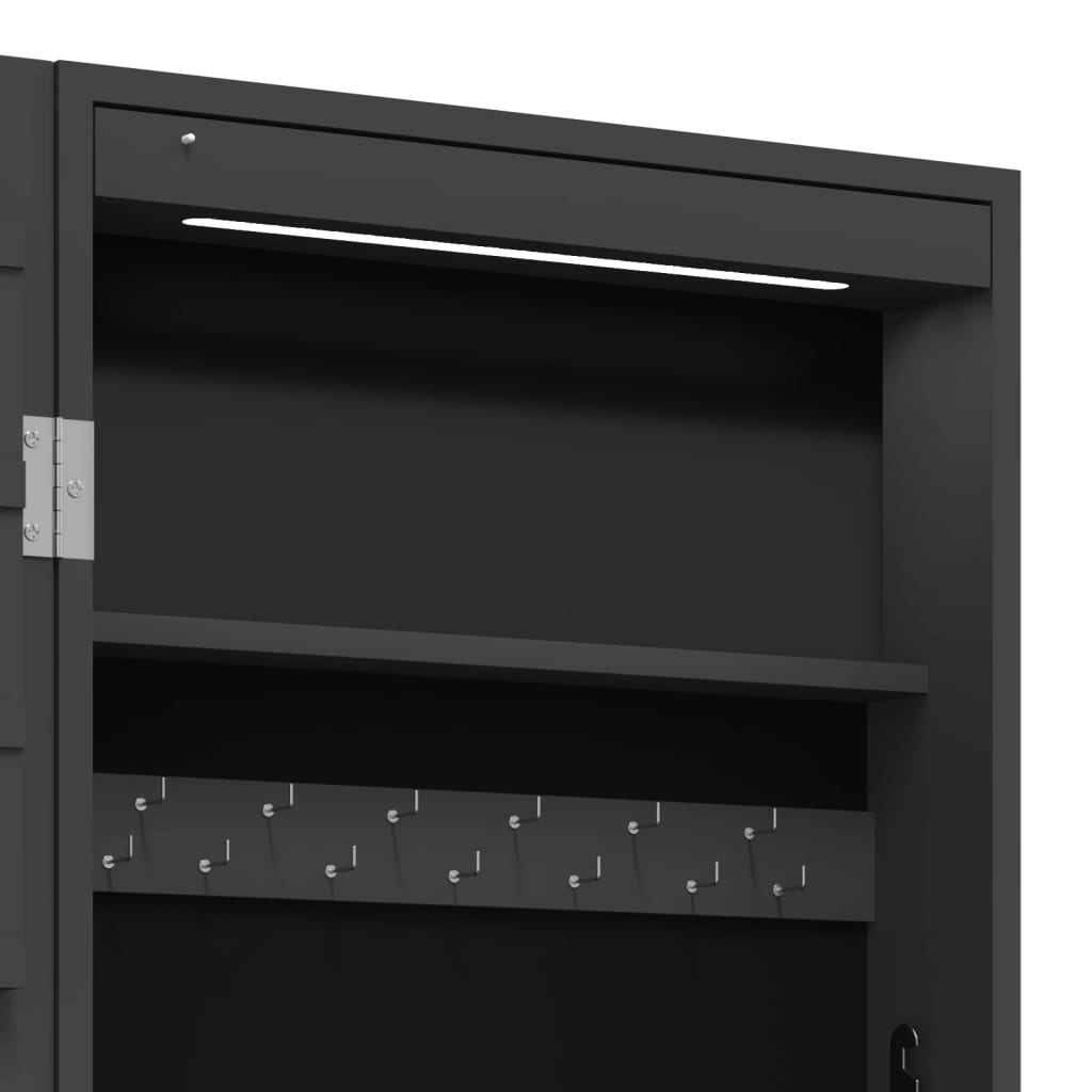 Armadio Portagioie a Specchio con Luci LED a Parete Nero | homemem39