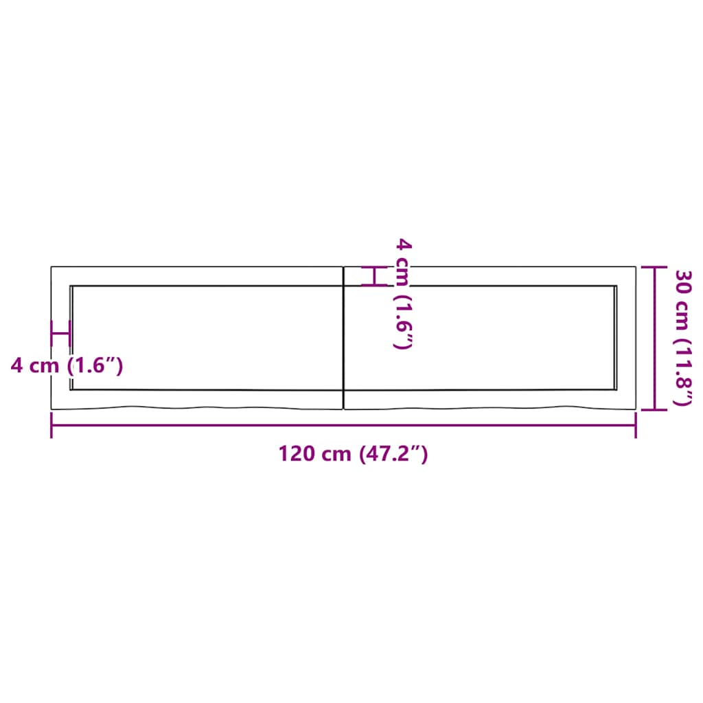 Ripiano Muro Marrone 120x30x(2-4) cm Massello Rovere Trattato
