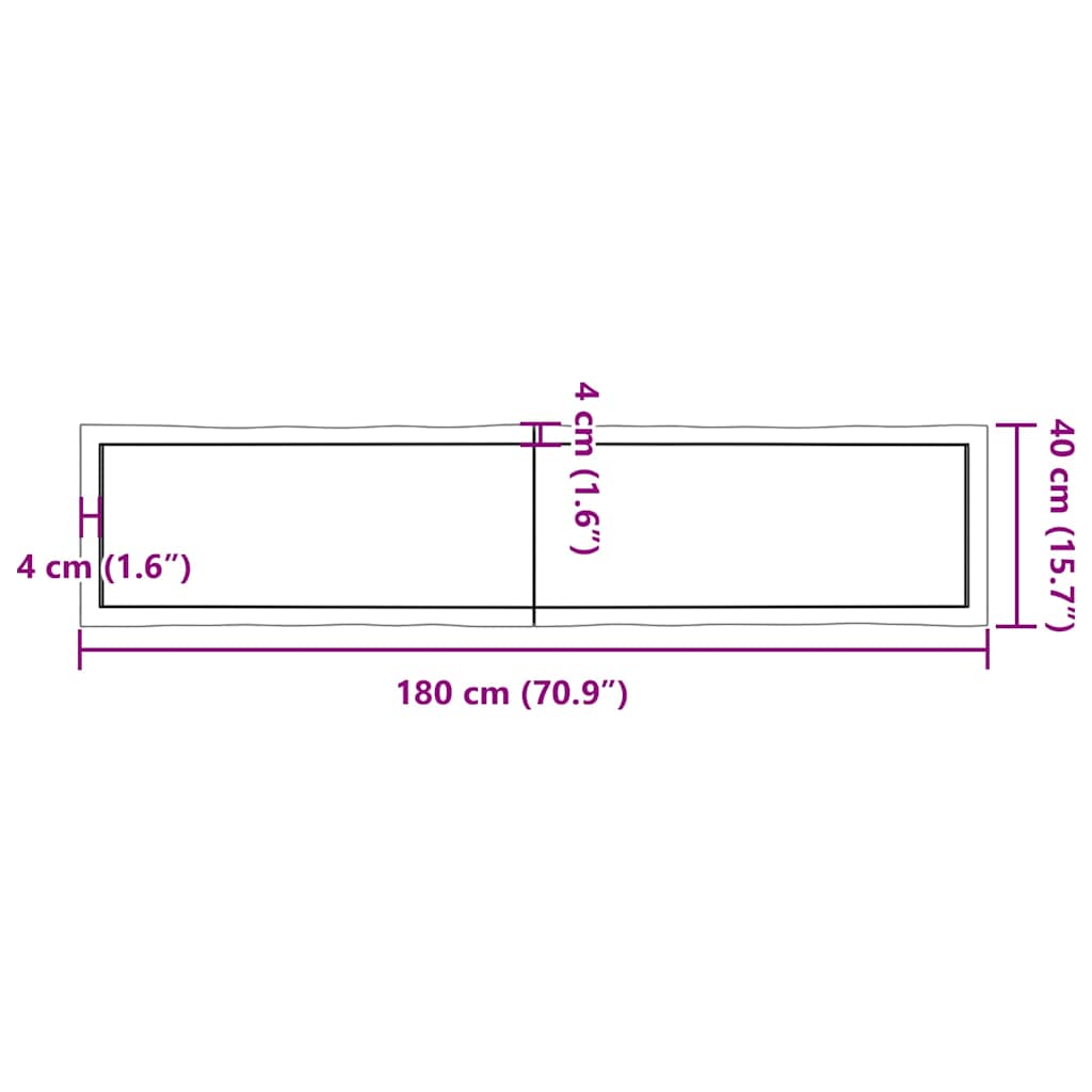 Piano Tavolo Marrone Chiaro 180x40x(2-4) cm Rovere Non Trattato