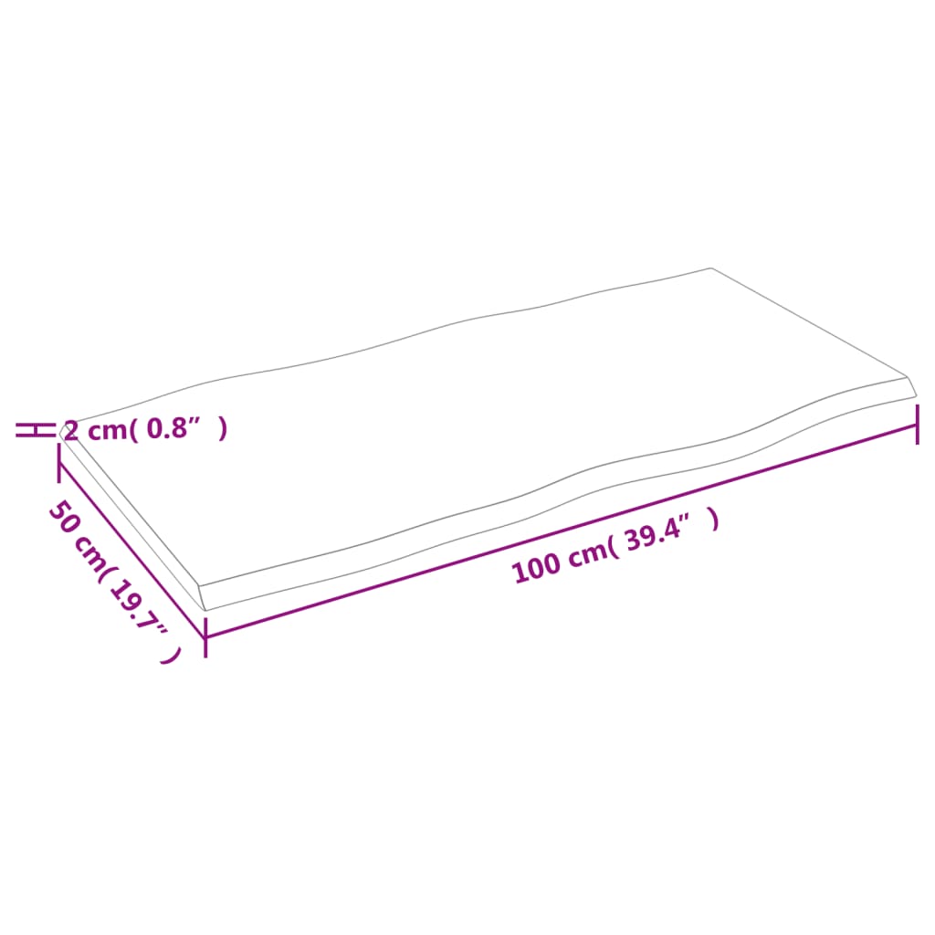 Piano Tavolo Marrone Scuro 100x50x2 cm in Rovere Non Trattato | homemem39