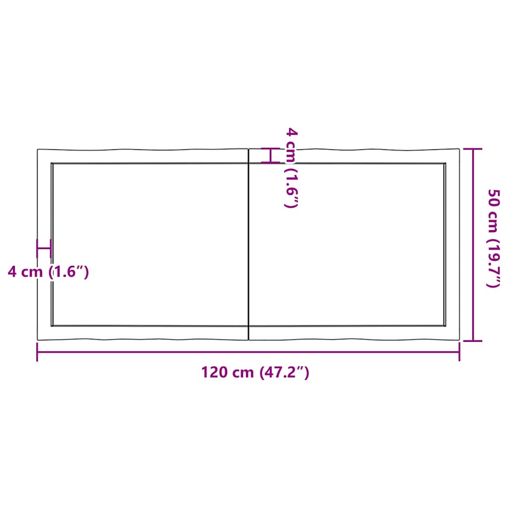 Piano Tavolo Marrone Scuro 120x50x(2-6)cm Rovere Non Trattato
