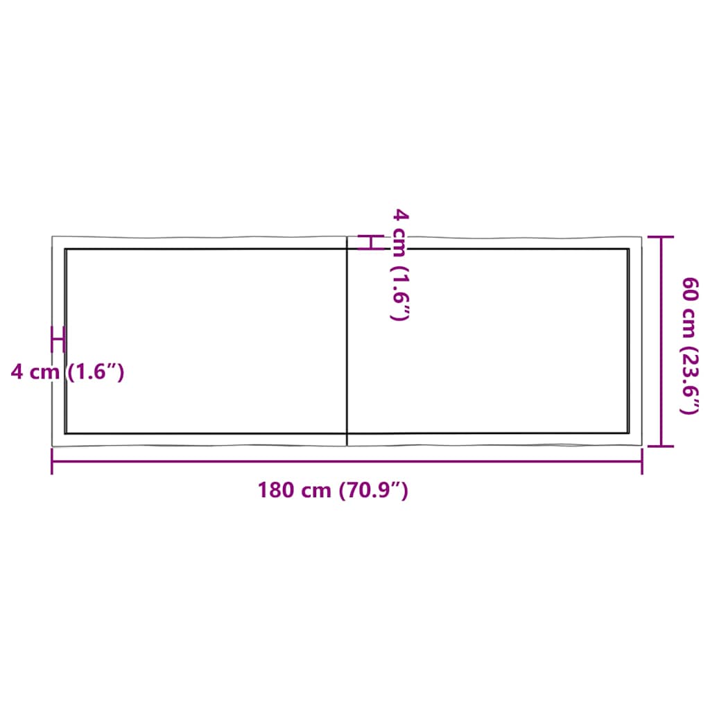 Piano Tavolo Marrone Scuro 180x60x(2-6)cm Rovere Non Trattato | homemem39