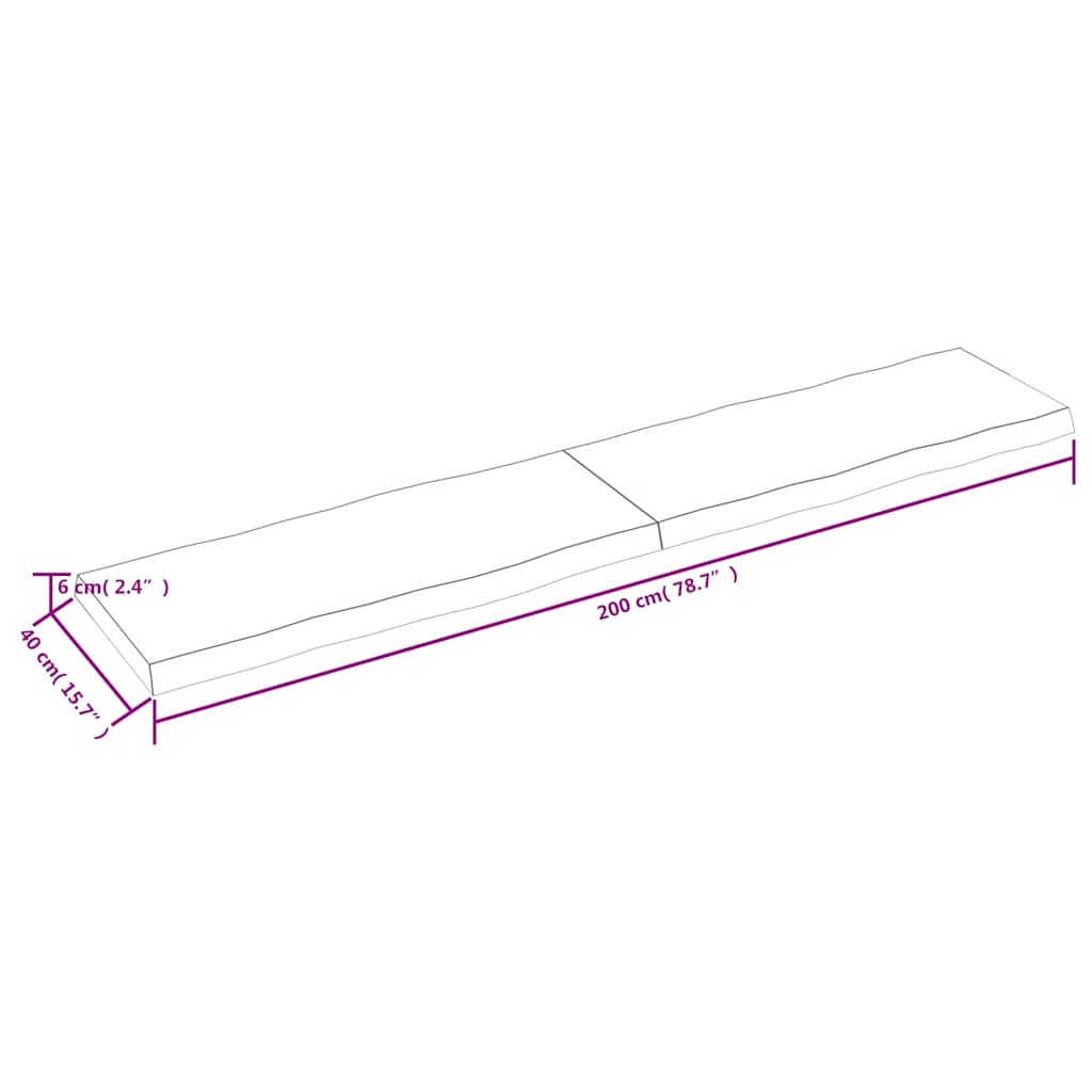 Piano Tavolo Marrone Scuro 200x40x(2-6)cm Rovere Non Trattato