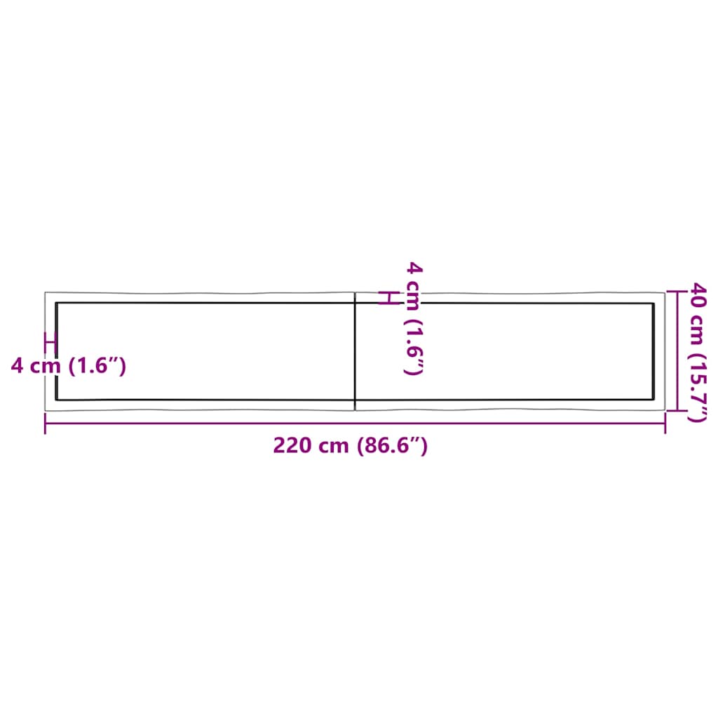 Piano Tavolo Marrone Scuro 220x40x(2-6)cm Rovere Non Trattato | homemem39