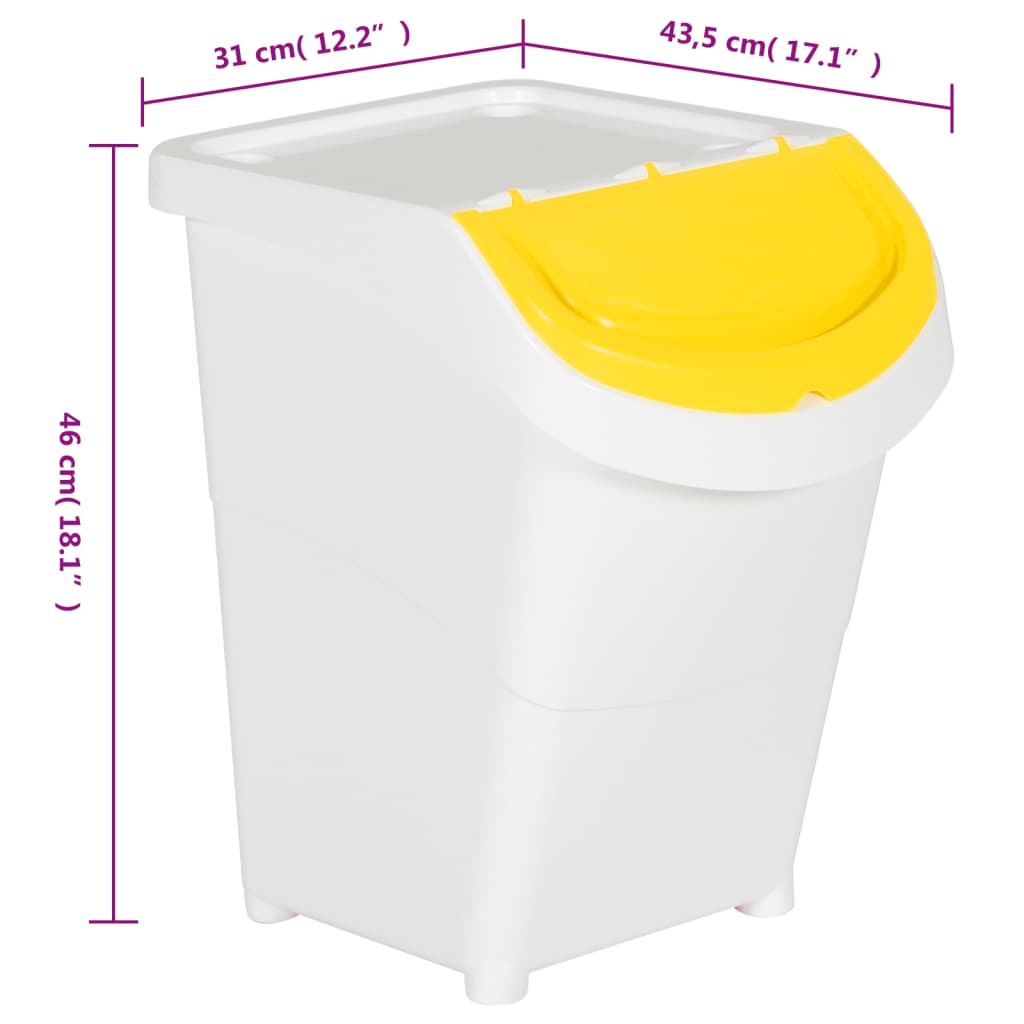 Cestini per Rifiuti Impilabili con Coperchi 3pz Bianchi PP 120L | homemem39