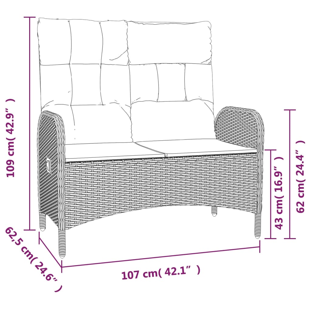 Set da Pranzo da Giardino 3 pz con Cuscini Nero in Polyrattan | homemem39