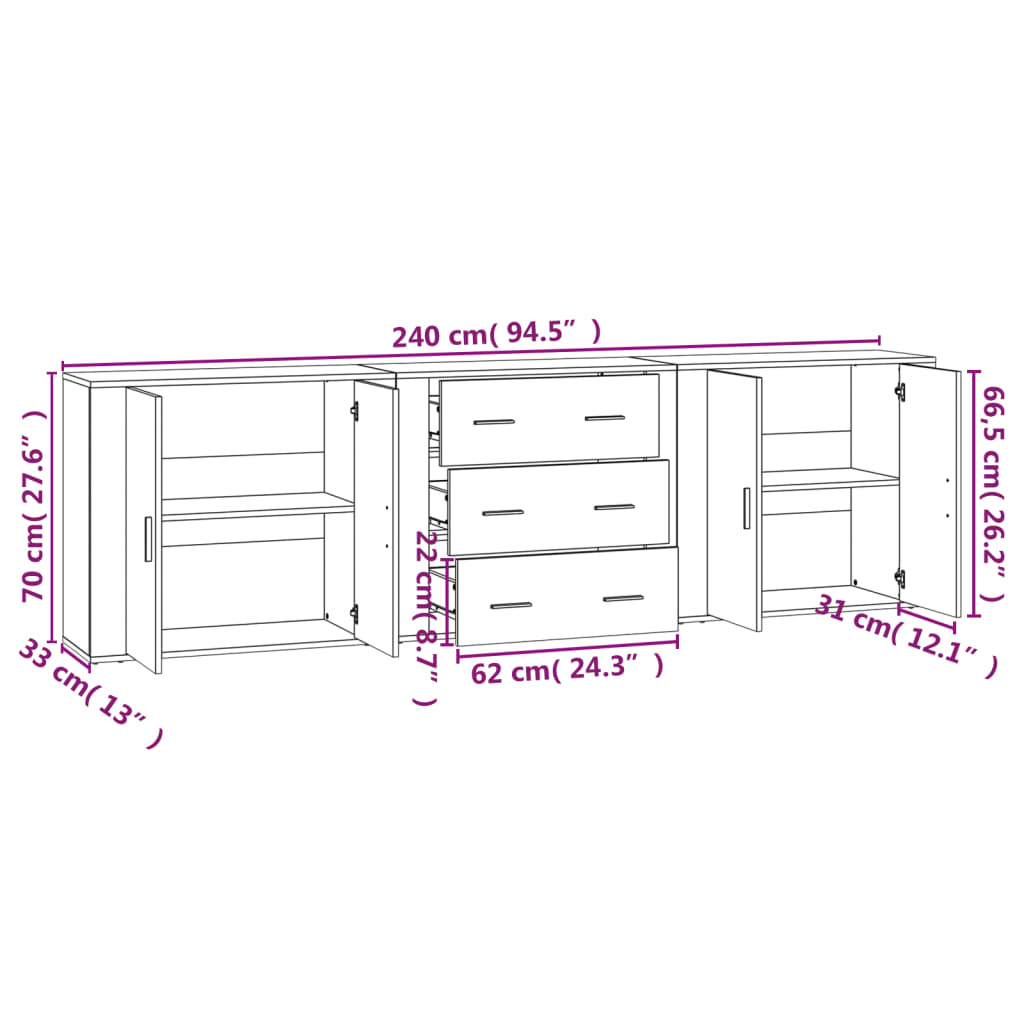 Credenze 3 pz Rovere Sonoma in Legno Multistrato | homemem39