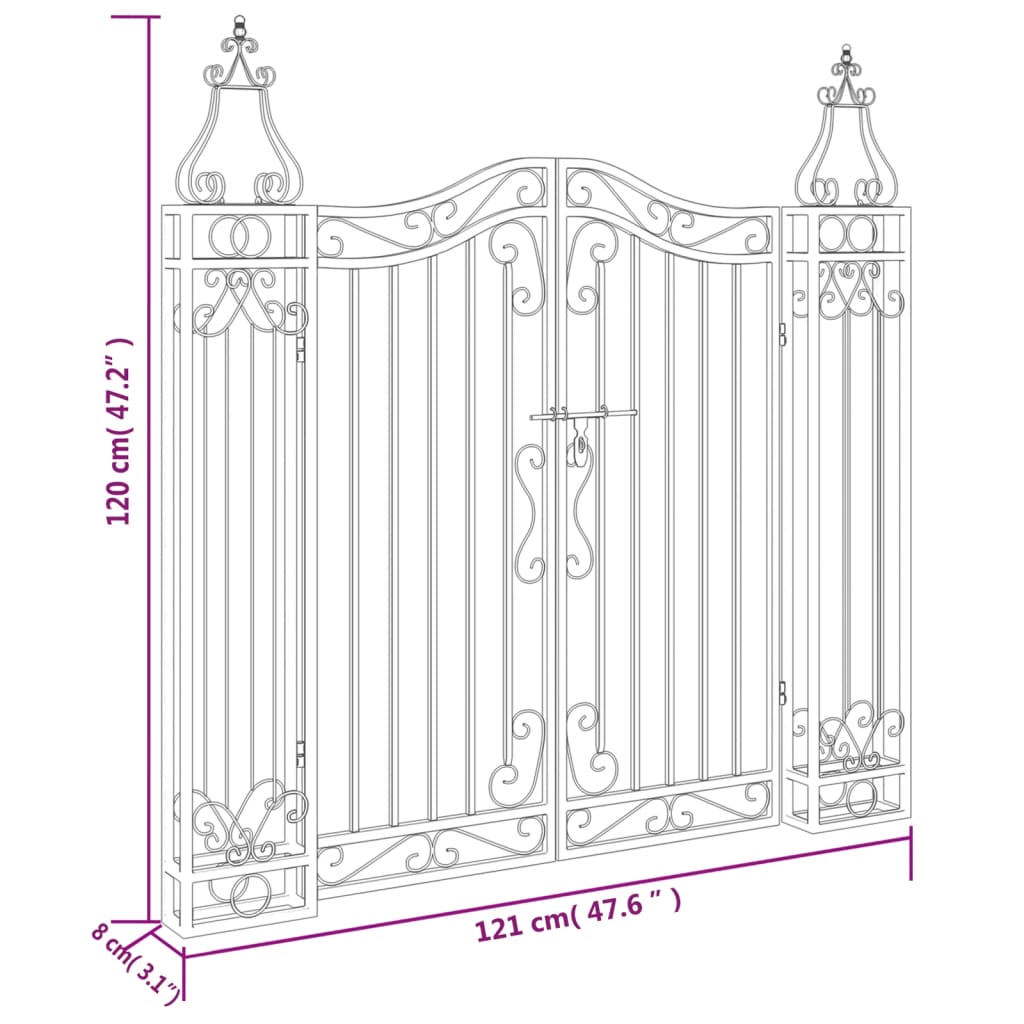 Cancello da Giardino Nero 121x8x120 cm in Ferro Battuto | homemem39