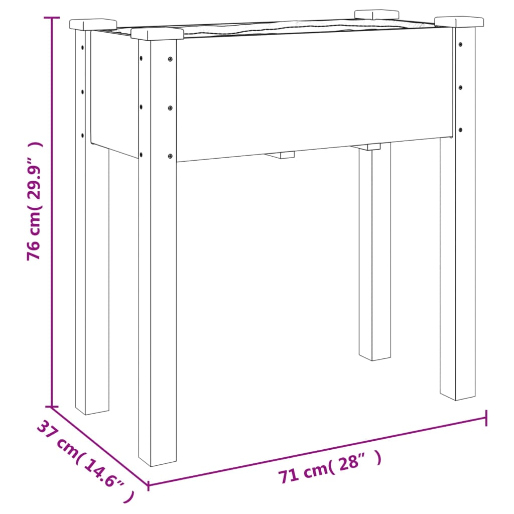 Fioriera con Fodera Grigia 71x37x76 cm Legno Massello di Abete | homemem39