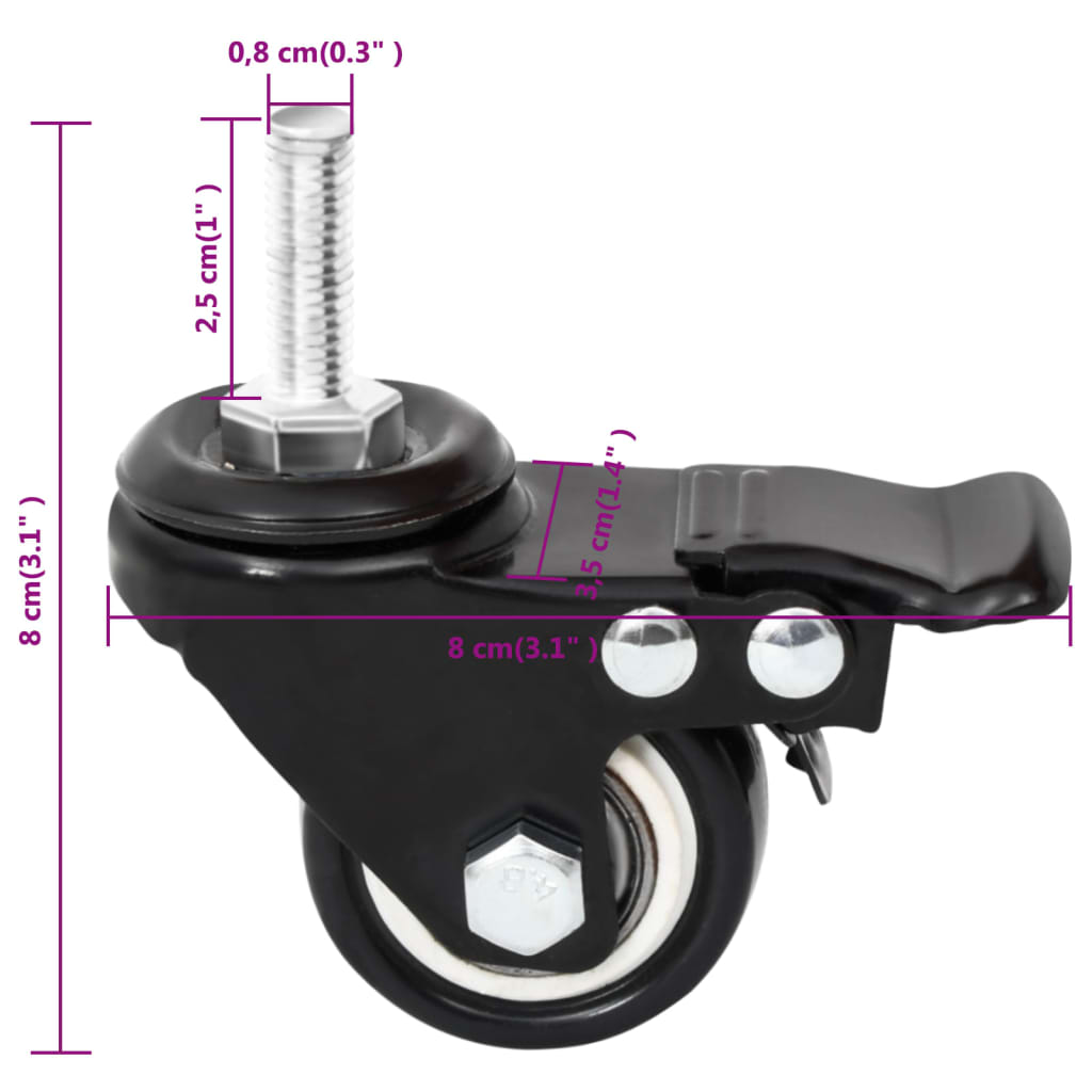 Ruote per Fioriera 4 pz Nere 8x3,5x8 cm Ferro - homemem39